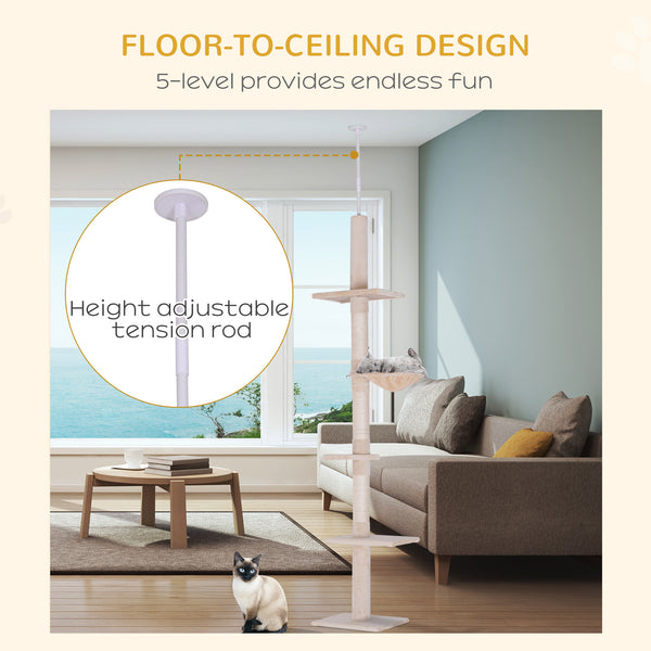 2.6m 5-Level Cat Tree with Scratching Post, Beige
