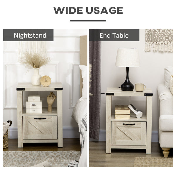 Side table with storage and drawer, oak