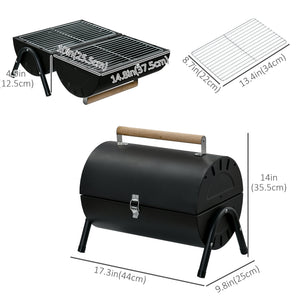 Outdoor Charcoal BBQ Grill, Tabletop Folding Barbecue Grill with Handle, 17.3" x 9.8" x 14", Black