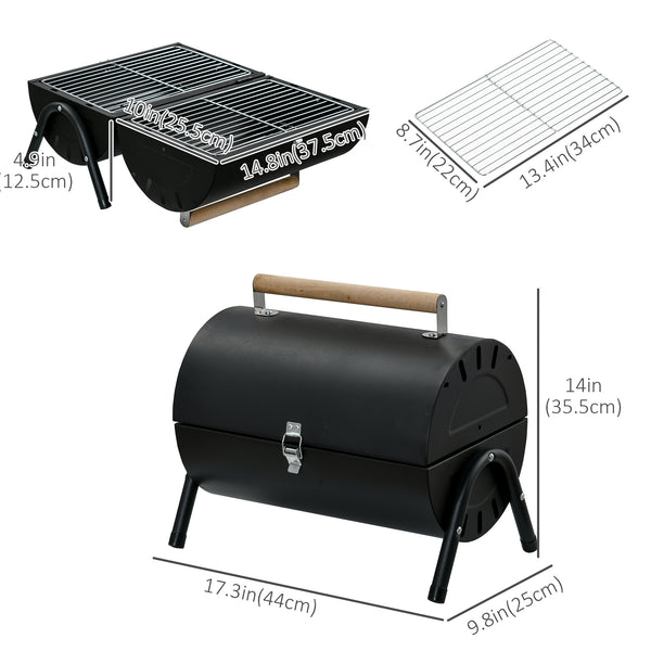 Outdoor Charcoal BBQ Grill, Tabletop Folding Barbecue Grill with Handle, 17.3" x 9.8" x 14", Black
