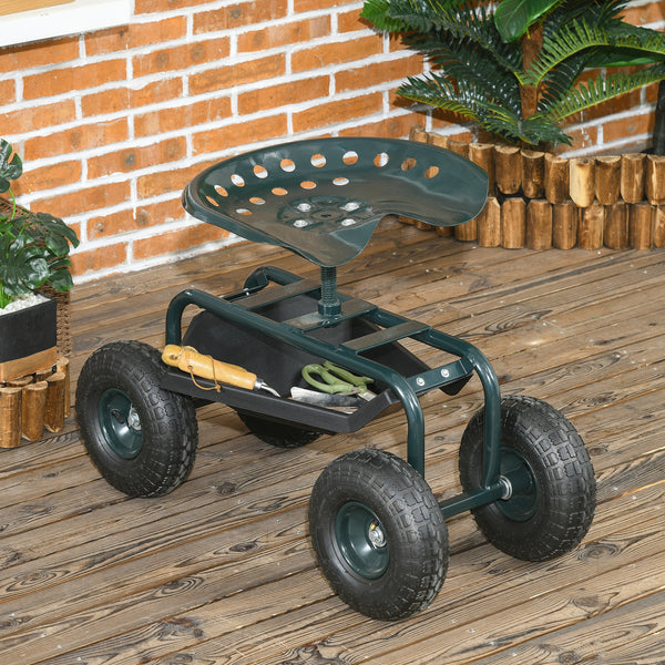 Garden cart with seat on wheels