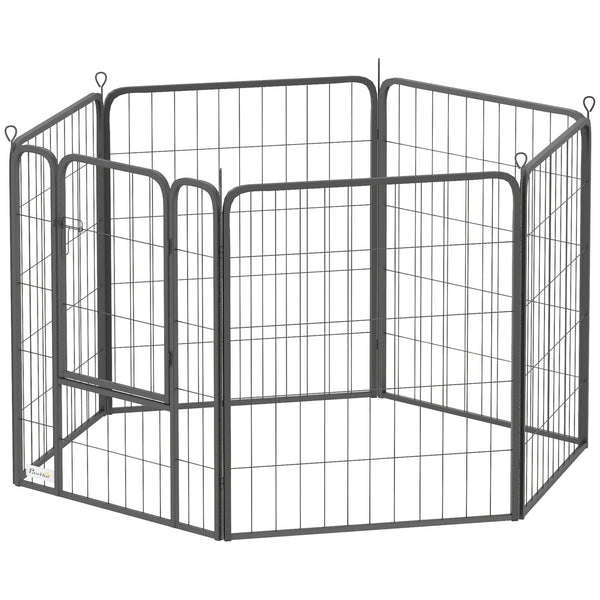 Heavy Duty Dog Playpen, 6 Panels for Outdoor and Indoor Use with Door and Strap, 80cm Height, Portable and Foldable