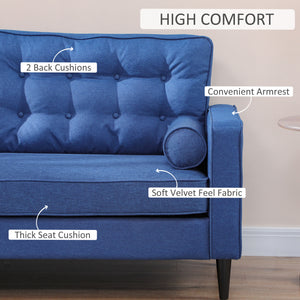 Mid-Century Sofa with Tufted Back Cushion, Dark Blue