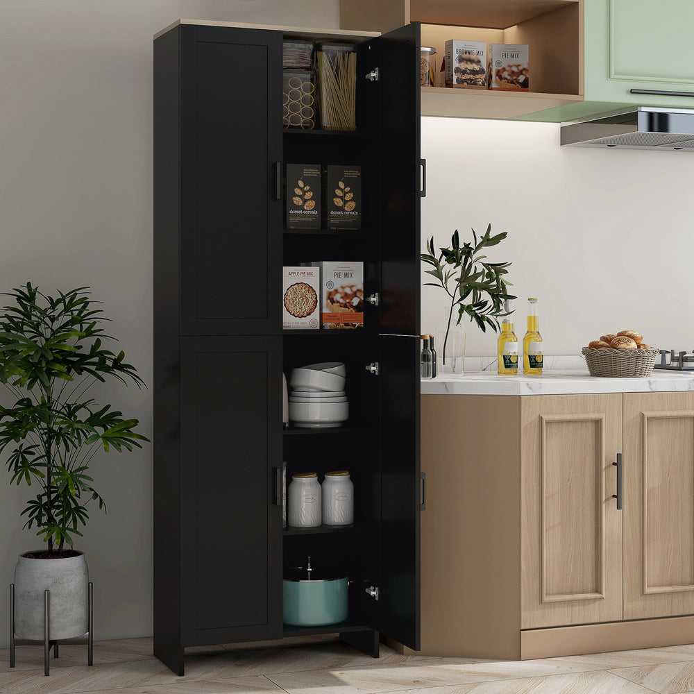 4-door kitchen cabinet with adjustable shelves, black