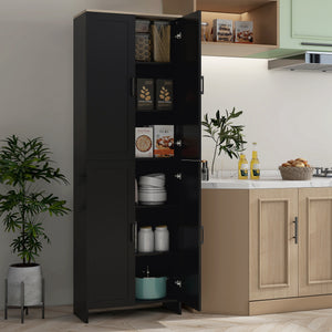 4-door kitchen cabinet with adjustable shelves, black