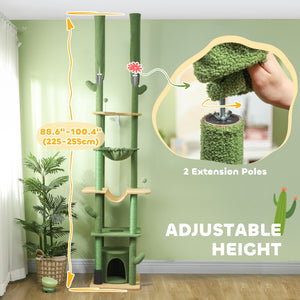 Cat tree 226-254 cm, ceiling height with scratching posts, grooming brush and niche, green