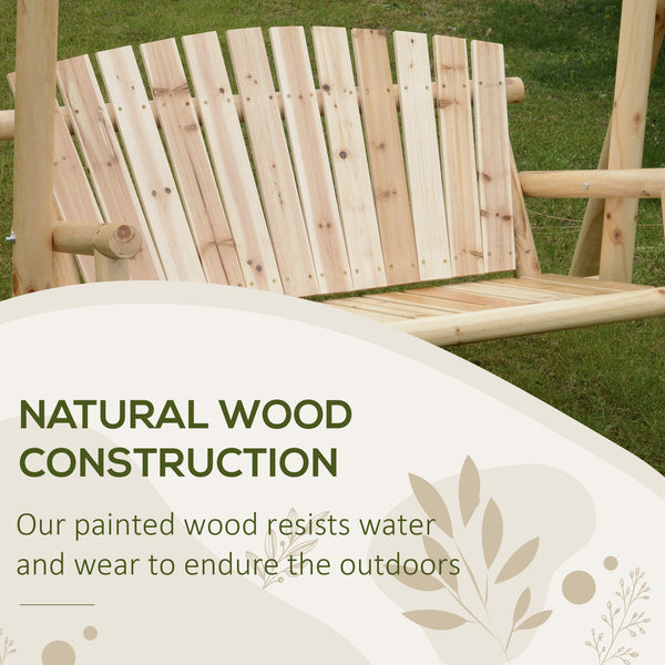 Freestanding 6.5' Wooden Loveseat Traditional Farmhouse Style Log Swing Natural Wood
