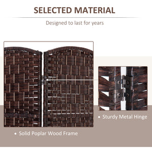 3-Panel Folding Room Divider with Wooden Frame, Brown