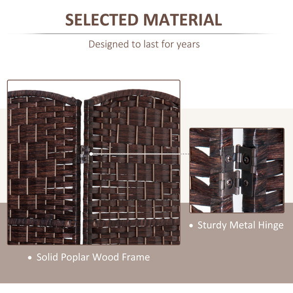 3-Panel Folding Room Divider with Wooden Frame, Brown