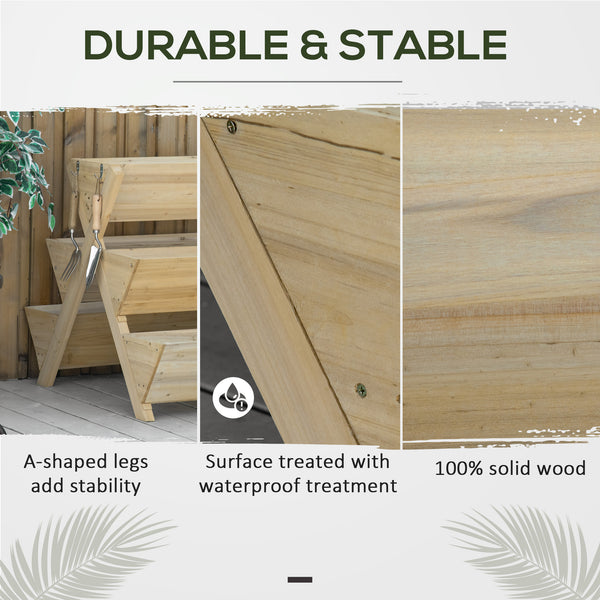 Raised wooden planter with 5 plant trays and 4 hooks