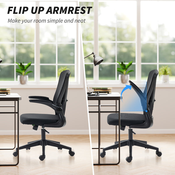 Mesh Office Chair, Swivel with Lumbar Support, Adjustable Height, Flip-up Armrests, Black