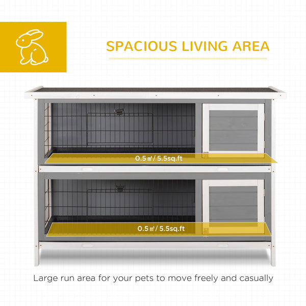 2-Tier Wooden Rabbit Hutch, Grey