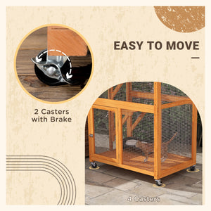 Wooden cat house, weatherproof and equipped with wheels