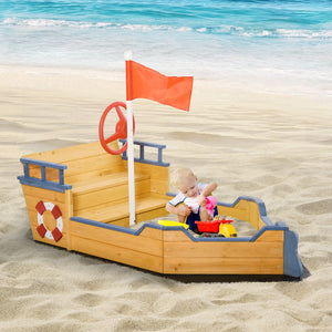 Pirate ship shaped wooden sandbox