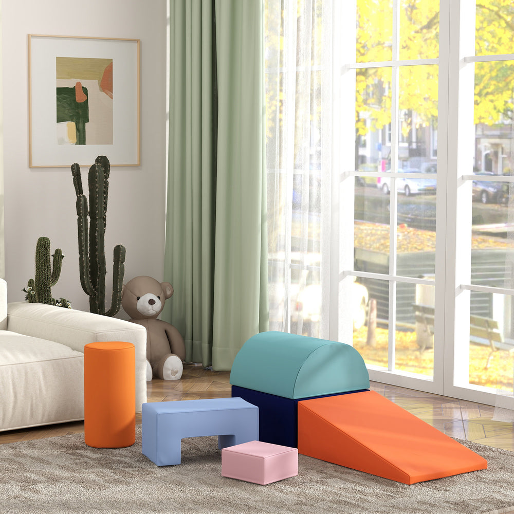 6-piece soft play area for children, orange and blue 