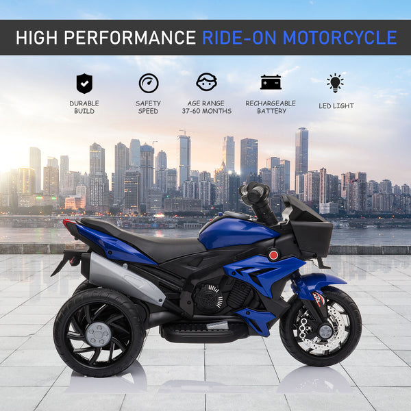 6V electric motorcycle with musical horn and headlights, blue
