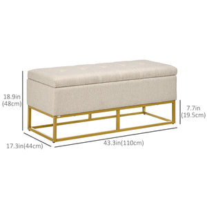 Storage ottoman with padded folding top, beige