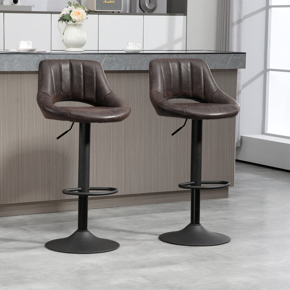 Set of 2 swivel bar stools, counter height, with round metal base