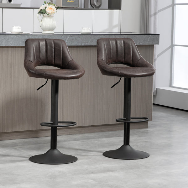 Set of 2 swivel bar stools, counter height, with round metal base