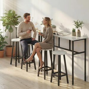 6-piece bar set with 2 high tables and 4 stools – White and black marble
