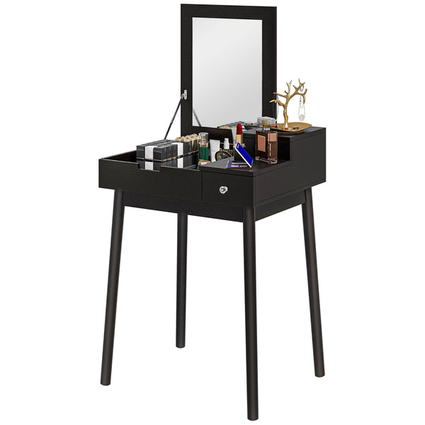 Dressing table with folding mirror and 2 drawers, black