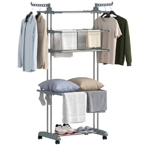 5-tier foldable clothes drying rack on wheels, grey