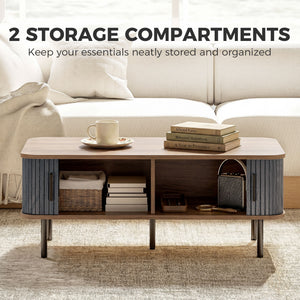 Coffee table with storage and fluted sliding doors – Black and walnut