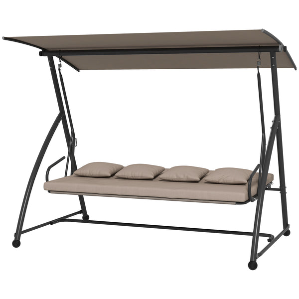 3 Seater Porch Swing Convertible Swing Chair Bed Cushioned Light Brown