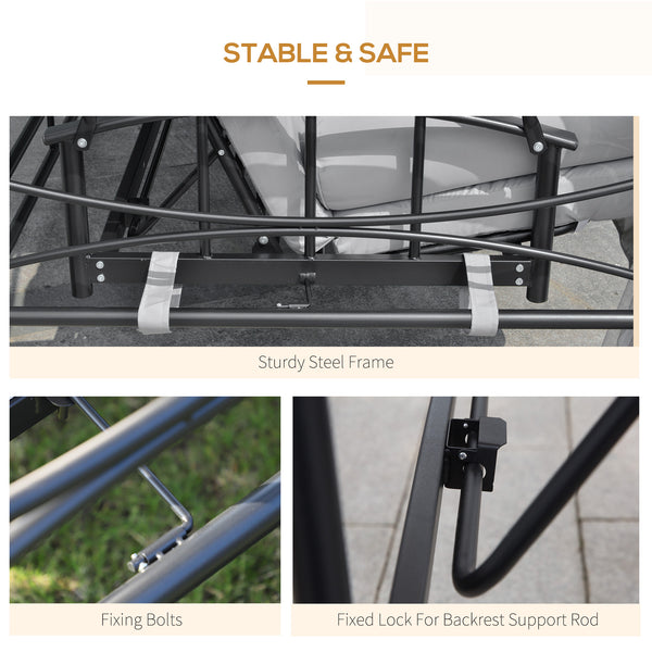 3-Seater Outdoor Daybed, 3-in-1 Canopy, Swing, Garden Hammock with Mosquito Net and Sun Shade, Grey