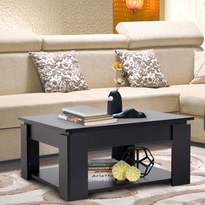 Simple and modern 2-tier coffee table with lower shelf, black
