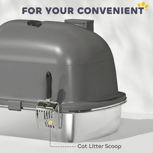 Closed stainless steel litter box, dark gray
