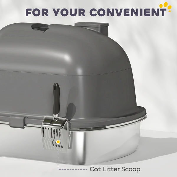 Closed stainless steel litter box, dark gray