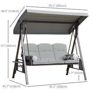 Swing chair for 3 people with steel canopy, light grey 