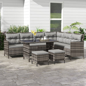 6-piece outdoor rattan sofa set, grey.