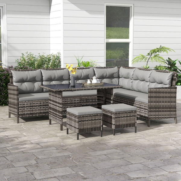6-piece outdoor rattan sofa set, grey.