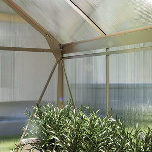 Greenhouse with gutter, ventilation and sliding door, silver color