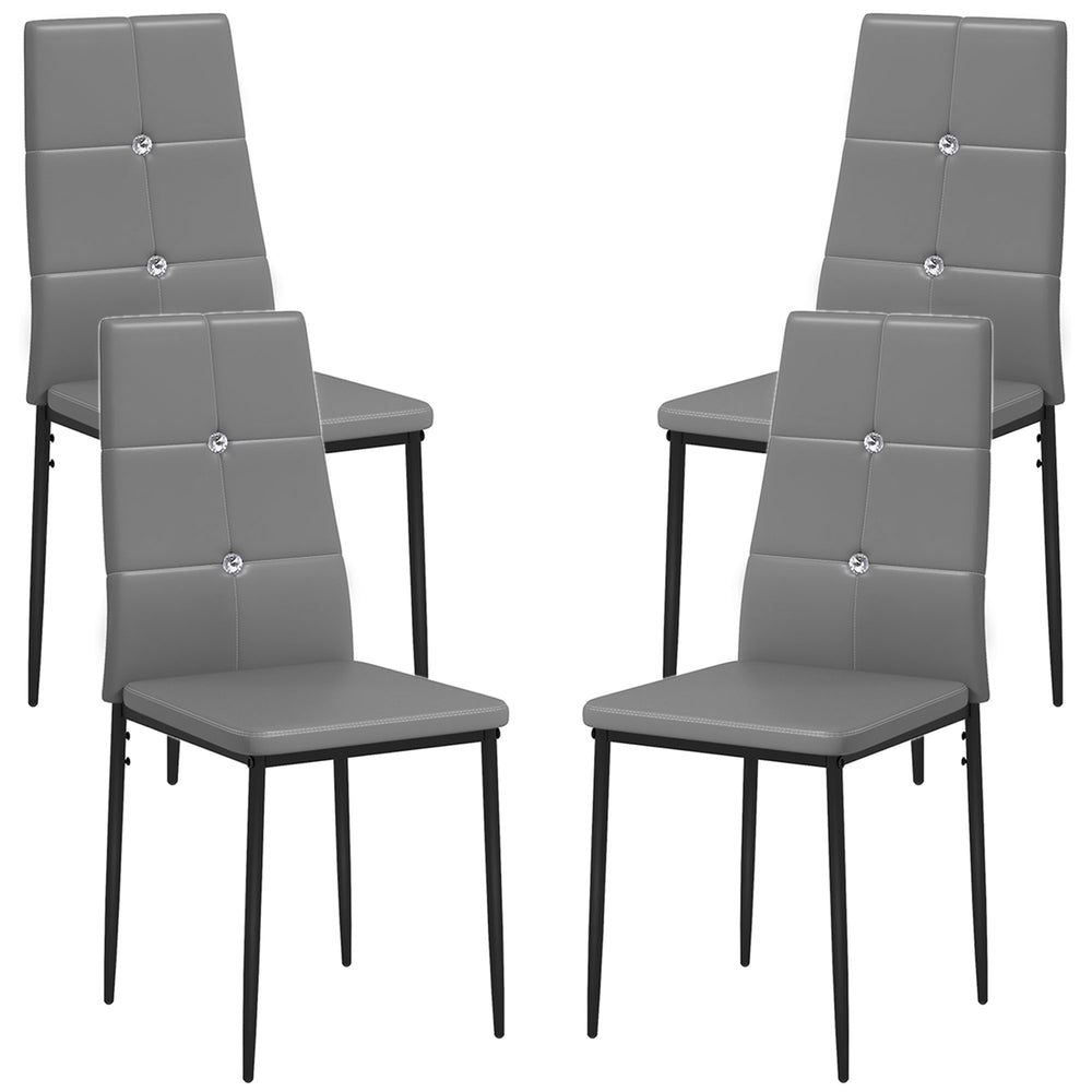 Set of 4 modern high-back, upholstered chairs with padded seats, grey