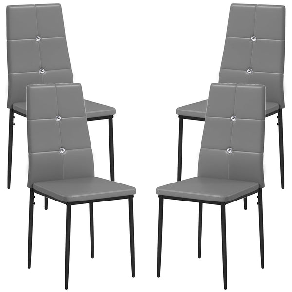 Set of 4 modern high-back, upholstered chairs with padded seats, grey