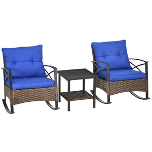 3-piece PE rattan garden set, dark blue