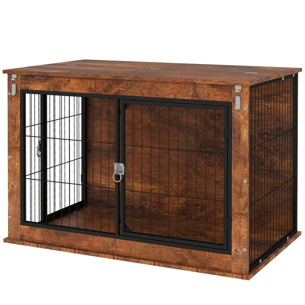 Crate with hinged lid and 2 doors, rustic brown