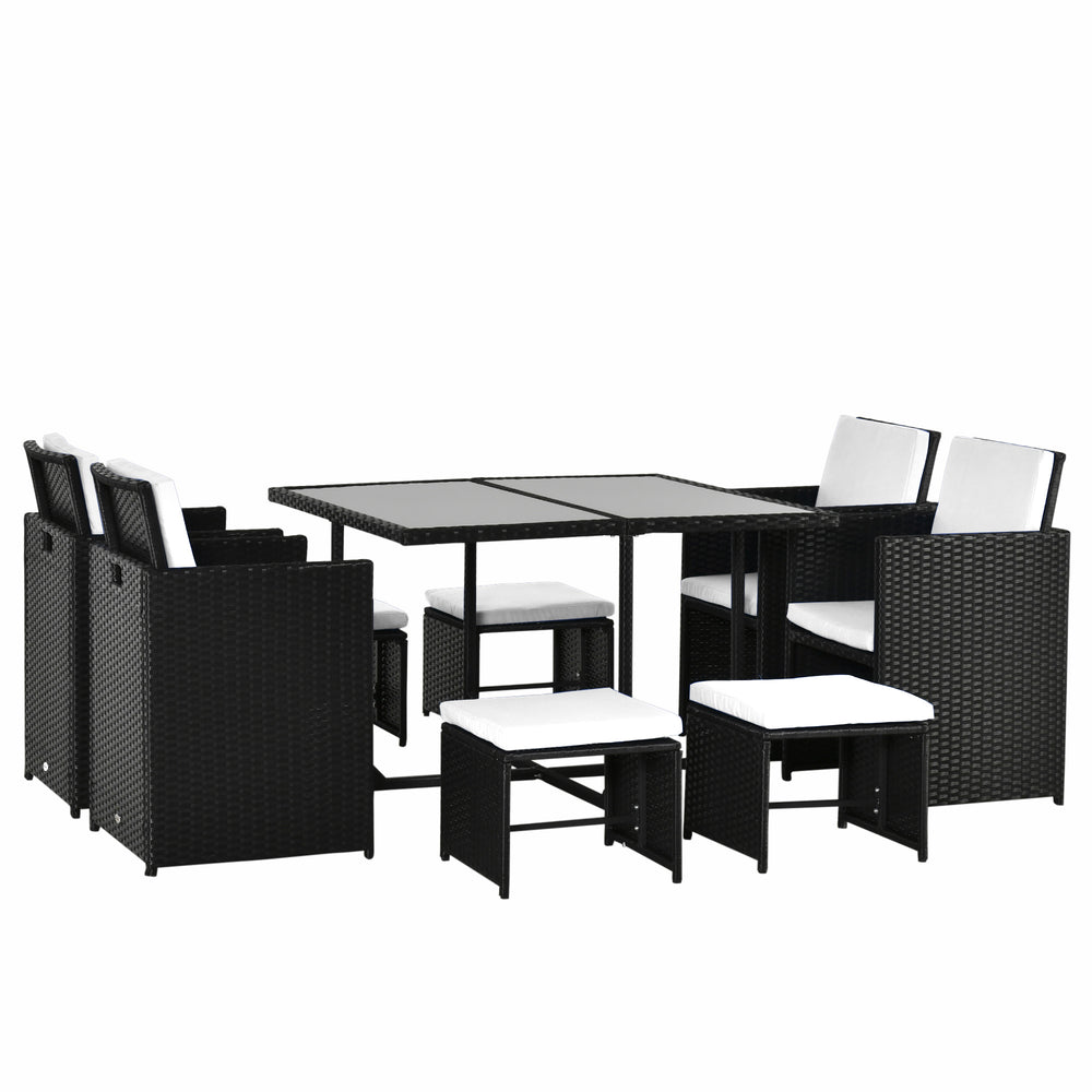 9-piece outdoor dining set in woven resin, white