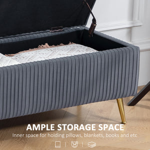 Storage Ottoman Bench, 43 Inch Large Storage Chest with Steel Legs and Padded Seat, Foot Rest, Load 485 lbs, Dark Gray