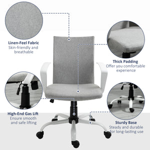 Linen office chair, mid-height back, reclining and swiveling, light grey