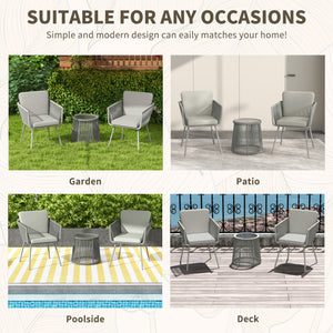 3-Piece Rattan and Wicker Bistro Set with Metal Legs, Light Grey