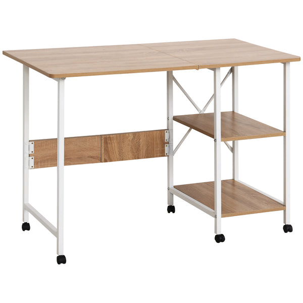 Folding computer desk with storage shelves