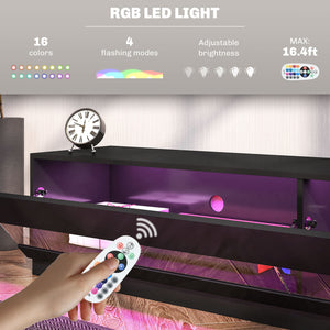 Illuminated TV stand for TVs up to 75 inches, glossy black