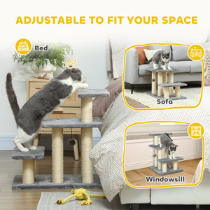 Cat stairs with 2 sisal scratching posts, white and grey