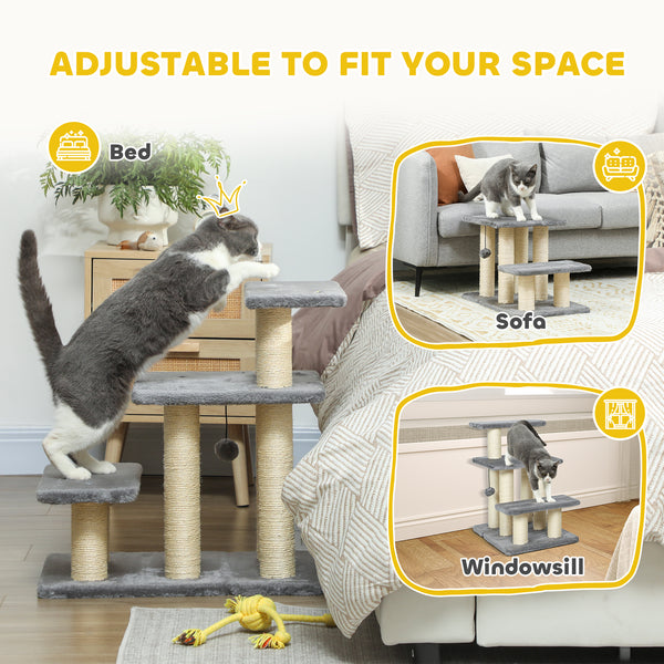 Cat stairs with 2 sisal scratching posts, white and grey