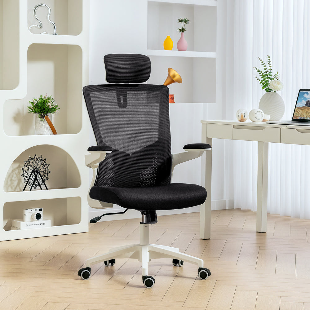 Ergonomic office chair with lumbar support and headrest, black
