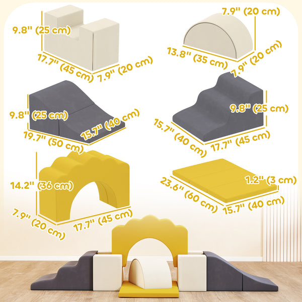 7-Piece Indoor Playground for Crawling, Sliding and Playing, Yellow